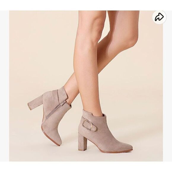 Hawkwell Women's Pointed Toe Side Zipper Slip on Chunky Heel Booties - Picture 1 of 6